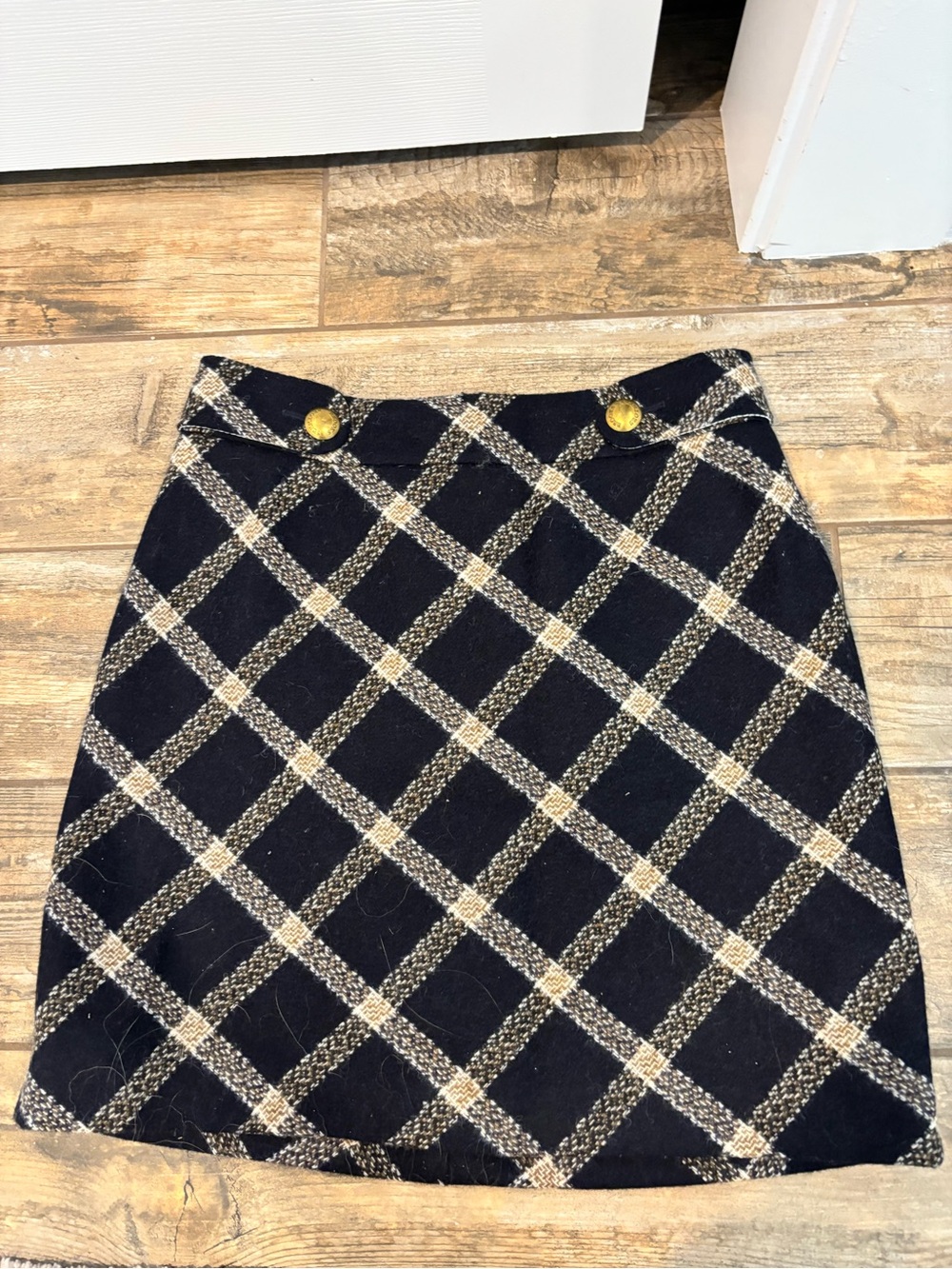 Brooks Brothers Navy Plaid Mini Skirt with Gold Buttons